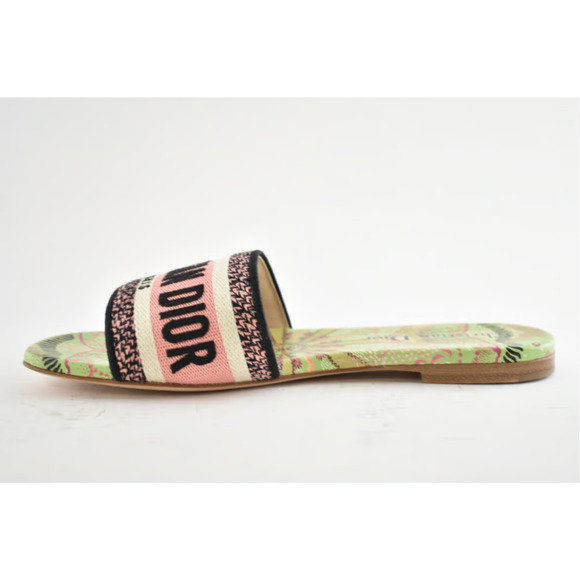 Christian Dior In Lights Dway Green Pink Embroidered Logo Slide Flat Sandal 35.5 - Picture 9 of 11